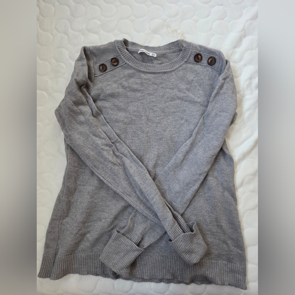 Pink Clover Heather Gray Sweater with Button Accents